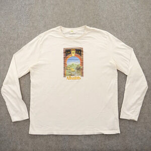 All Saints Shirt Mens Small Beige Crew Neck Logo Long Sleeve Graphic Print